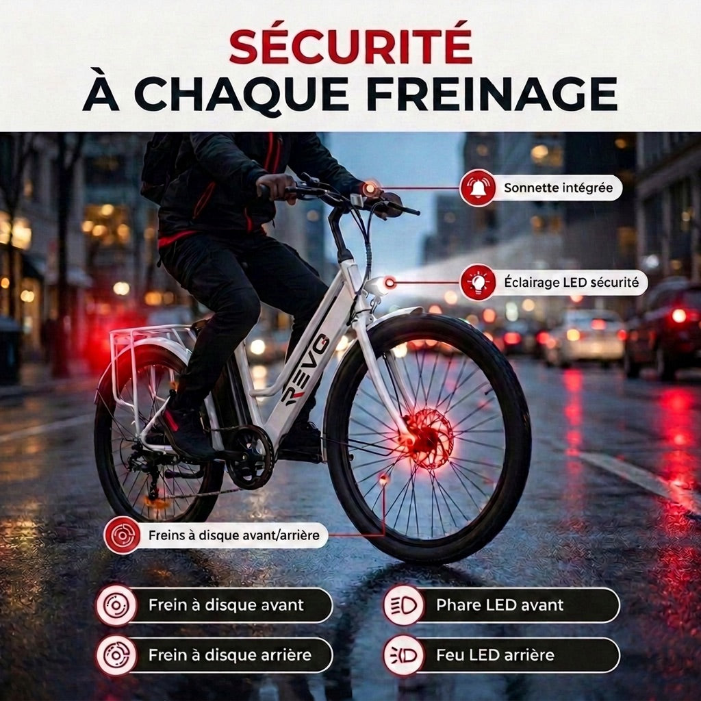 Vélo Électrique REVO Avenue 26″ – Moteur 250W – Batterie Amovible 36V 8,4Ah – Autonomie jusqu’à 70 km – Freins à Disque