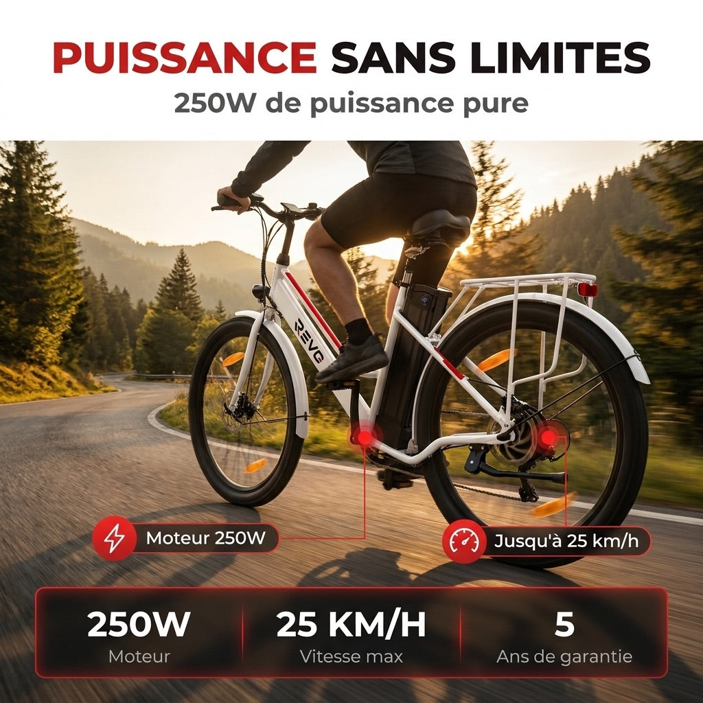 Vélo Électrique REVO Avenue 26″ – Moteur 250W – Batterie Amovible 36V 8,4Ah – Autonomie jusqu’à 70 km – Freins à Disque