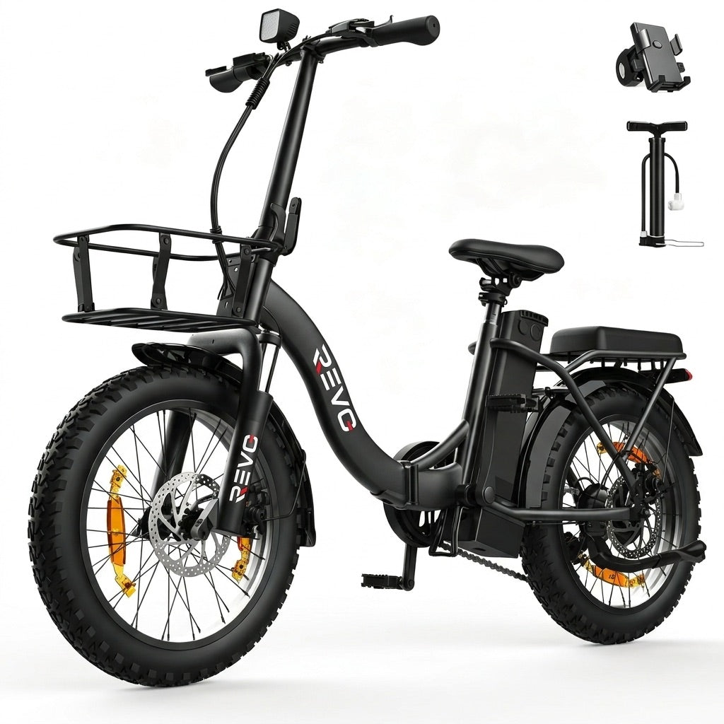 Vélo Électrique Pliable REVO Cargo – 250 W – Autonomie jusqu’à 80 km – Batterie 468 Wh – Pneus Fat 20 × 3.0″