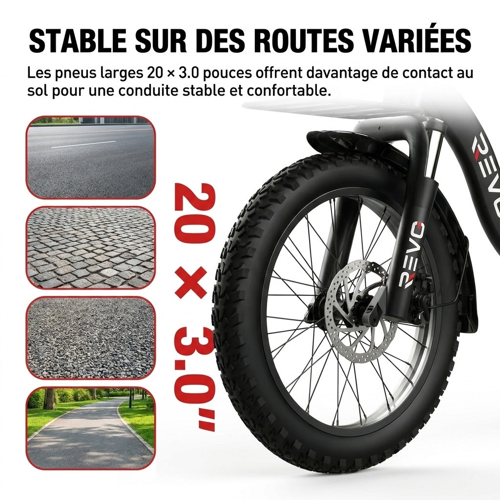 Vélo Électrique Pliable REVO Cargo – 250 W – Autonomie jusqu’à 80 km – Batterie 468 Wh – Pneus Fat 20 × 3.0″