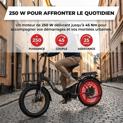 Vélo Électrique Pliable REVO Cargo – 250 W – Autonomie jusqu’à 80 km – Batterie 468 Wh – Pneus Fat 20 × 3.0″