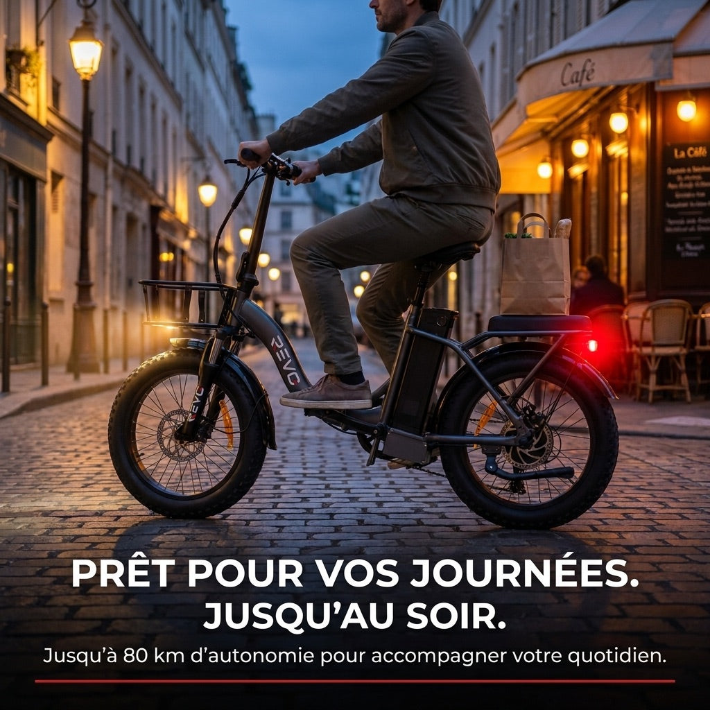 Vélo Électrique Pliable REVO Cargo – 250 W – Autonomie jusqu’à 80 km – Batterie 468 Wh – Pneus Fat 20 × 3.0″