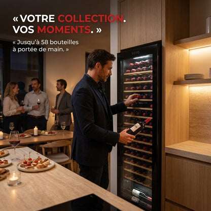 Cave à Vin REVO Cellar 58 – 58 Bouteilles – Monozone 5°C à 20°C – Verre Anti-UV – 37 dB – Wi-Fi