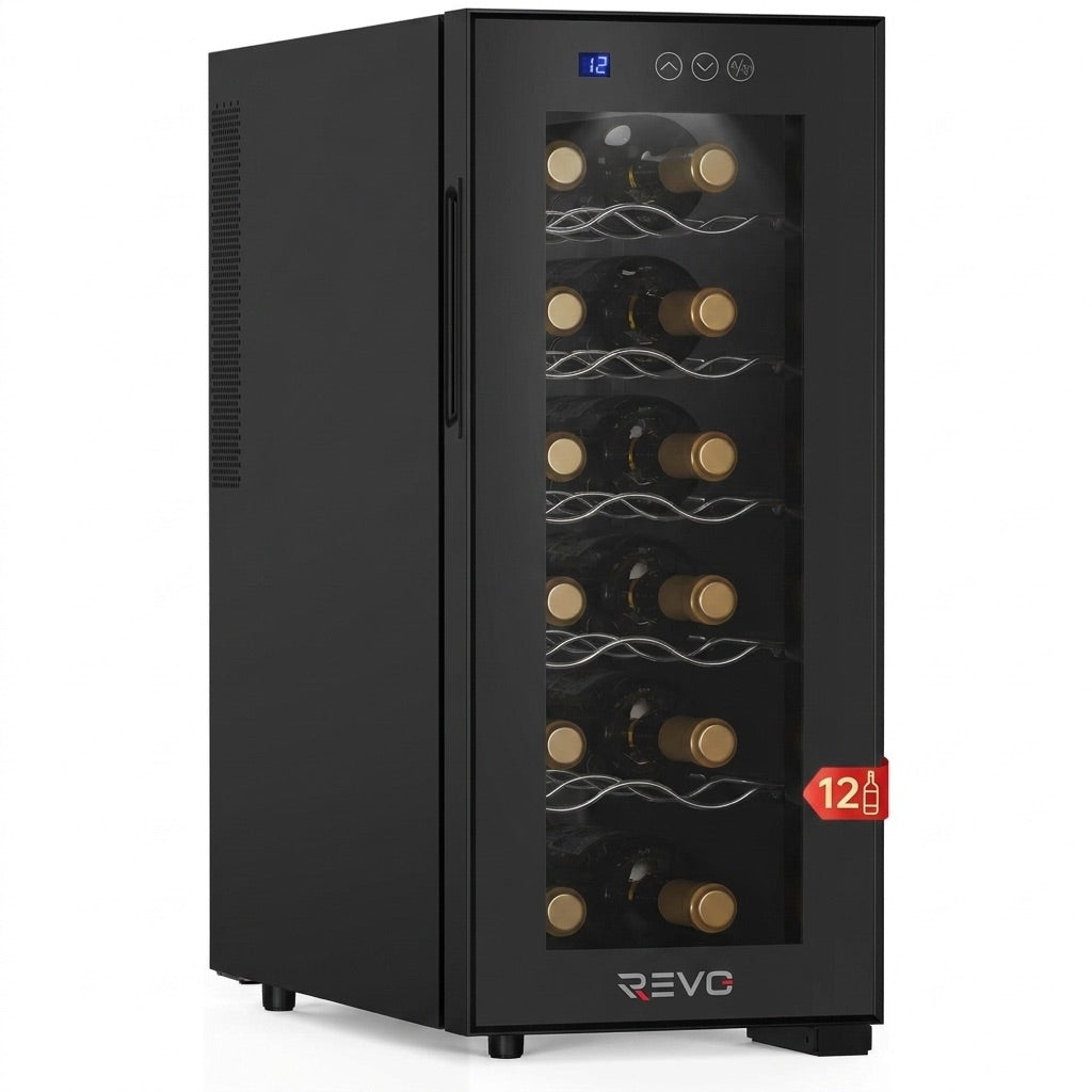 Cave à Vin REVO Vinea – 12 Bouteilles – Température 8 à 18 °C – Triple Vitrage – Ultra-Silencieuse < 26 dB