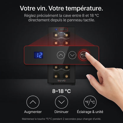 Cave à Vin REVO Vinea – 12 Bouteilles – Température 8 à 18 °C – Triple Vitrage – Ultra-Silencieuse < 26 dB