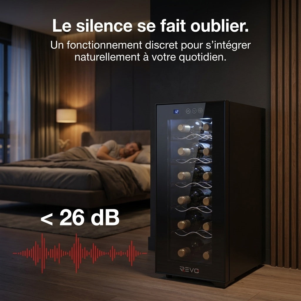 Cave à Vin REVO Vinea – 12 Bouteilles – Température 8 à 18 °C – Triple Vitrage – Ultra-Silencieuse < 26 dB