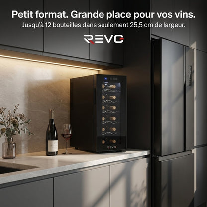 Cave à Vin REVO Vinea – 12 Bouteilles – Température 8 à 18 °C – Triple Vitrage – Ultra-Silencieuse < 26 dB