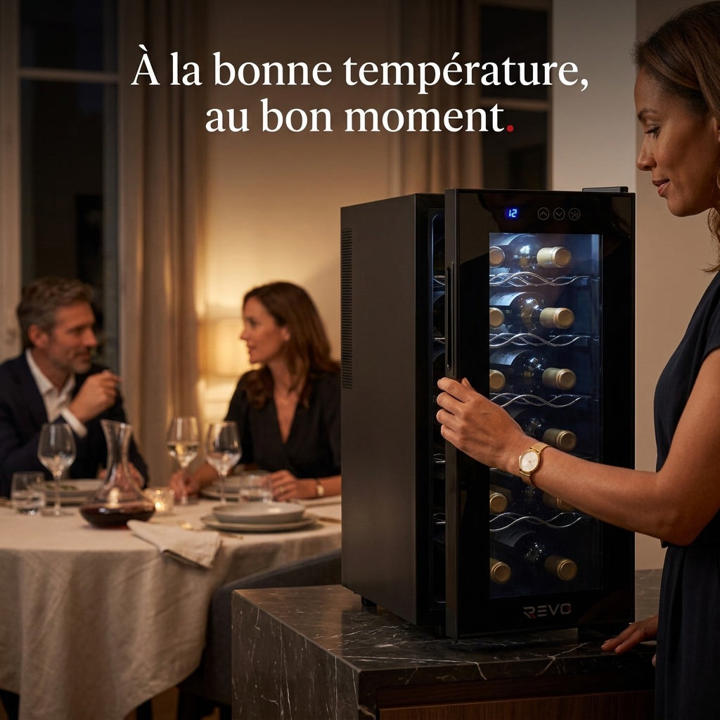 Cave à Vin REVO Vinea – 12 Bouteilles – Température 8 à 18 °C – Triple Vitrage – Ultra-Silencieuse < 26 dB