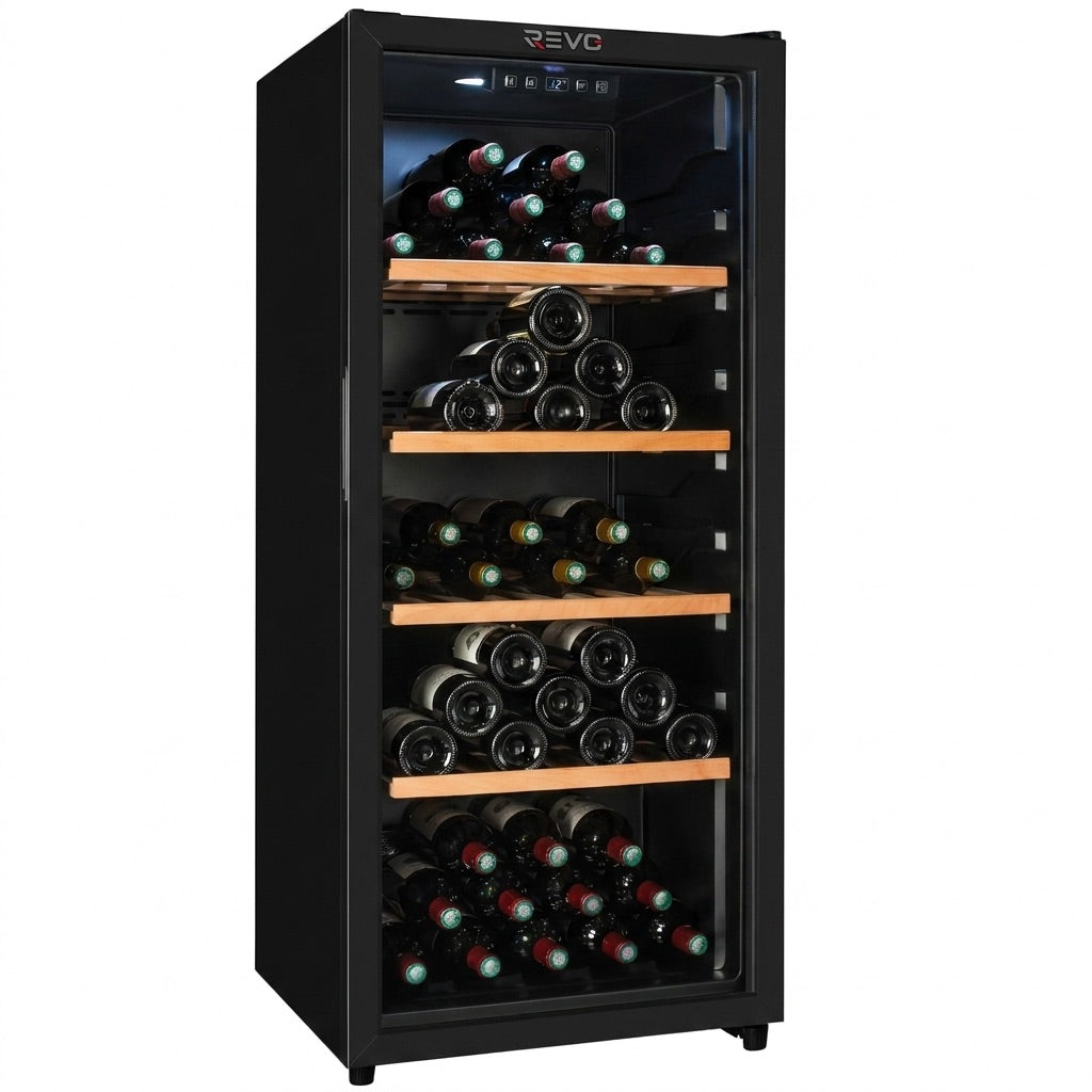 Cave à Vin de Vieillissement REVO Héritage – 116 Bouteilles – 213 L – 4 Clayettes en Bois – Température Réglable