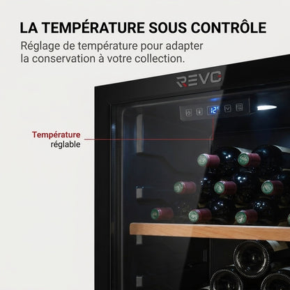 Cave à Vin de Vieillissement REVO Héritage – 116 Bouteilles – 213 L – 4 Clayettes en Bois – Température Réglable