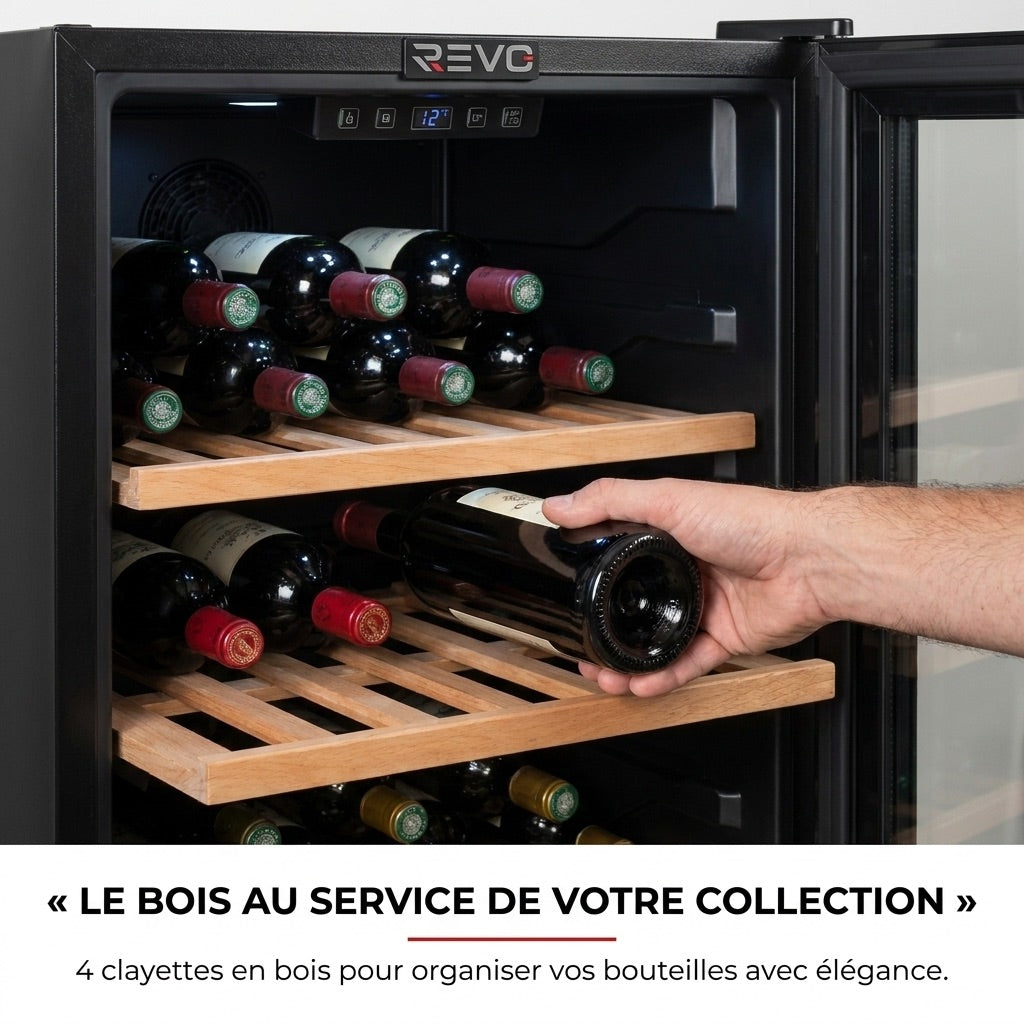 Cave à Vin de Vieillissement REVO Héritage – 116 Bouteilles – 213 L – 4 Clayettes en Bois – Température Réglable