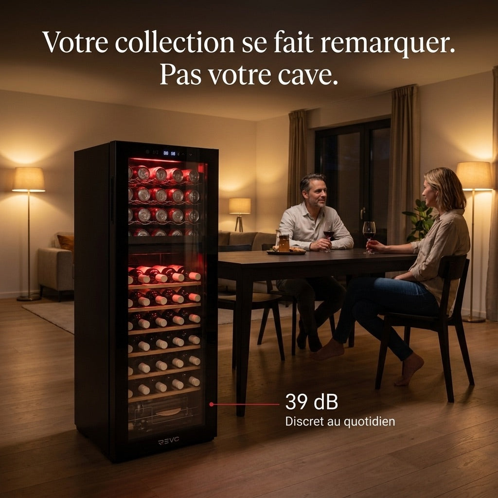 Cave à Vin Multi-Température REVO Millésime 55 – 55 Bouteilles – Double Zone 5–18 °C – 150 L – 39 dB