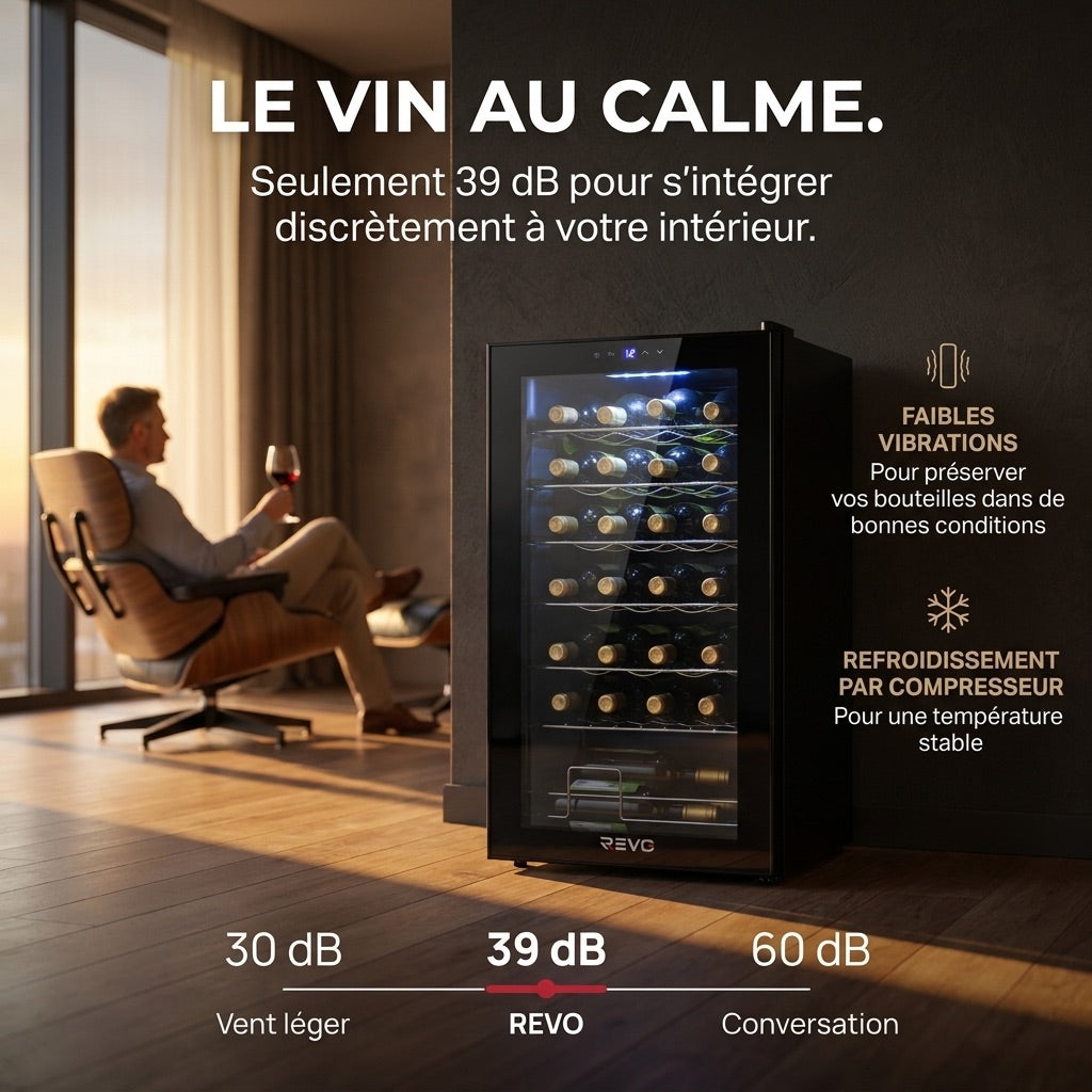 Cave à Vin REVO Écrin 28 – 28 Bouteilles – 74 L – 5 à 18 °C – 39 dB – Porte Vitrée