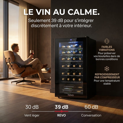 Cave à Vin REVO Écrin 28 – 28 Bouteilles – 74 L – 5 à 18 °C – 39 dB – Porte Vitrée