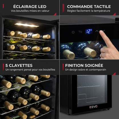 Cave à Vin REVO Écrin 28 – 28 Bouteilles – 74 L – 5 à 18 °C – 39 dB – Porte Vitrée