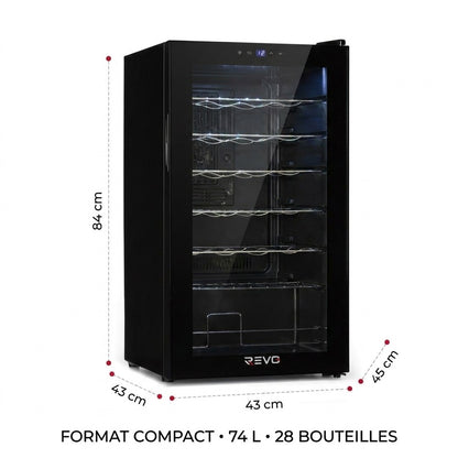 Cave à Vin REVO Écrin 28 – 28 Bouteilles – 74 L – 5 à 18 °C – 39 dB – Porte Vitrée