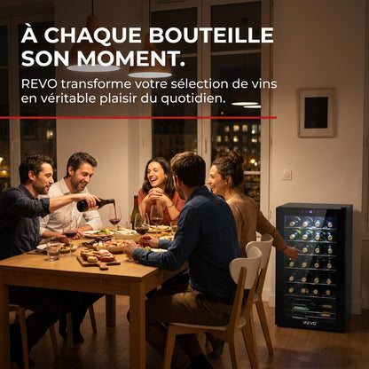 Cave à Vin REVO Écrin 28 – 28 Bouteilles – 74 L – 5 à 18 °C – 39 dB – Porte Vitrée