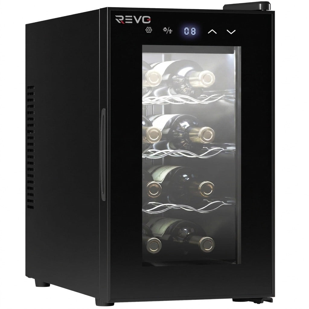 Cave à Vin REVO Origine – 8 Bouteilles – 21 L – Température Réglable 8 à 18 °C – Commande Tactile – 35 dB