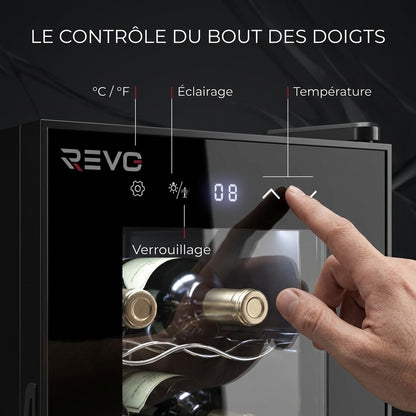 Cave à Vin REVO Origine – 8 Bouteilles – 21 L – Température Réglable 8 à 18 °C – Commande Tactile – 35 dB