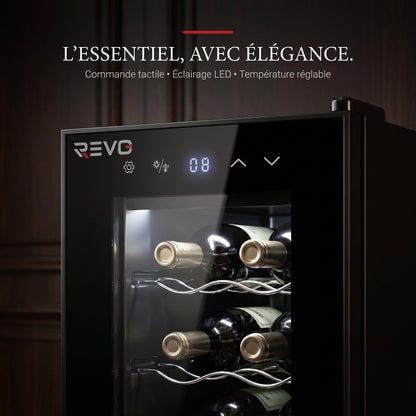 Cave à Vin REVO Origine – 8 Bouteilles – 21 L – Température Réglable 8 à 18 °C – Commande Tactile – 35 dB