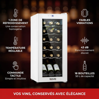 Cave à Vin REVO Réserve 18 – 18 Bouteilles – 50 L – Refroidissement par Compresseur – 43 dB – Commande Tactile