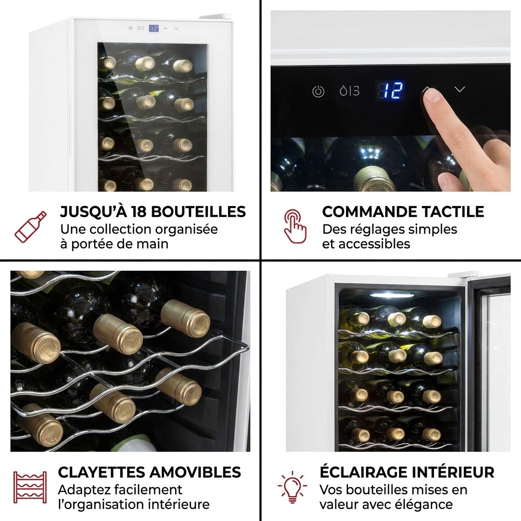 Cave à Vin REVO Réserve 18 – 18 Bouteilles – 50 L – Refroidissement par Compresseur – 43 dB – Commande Tactile