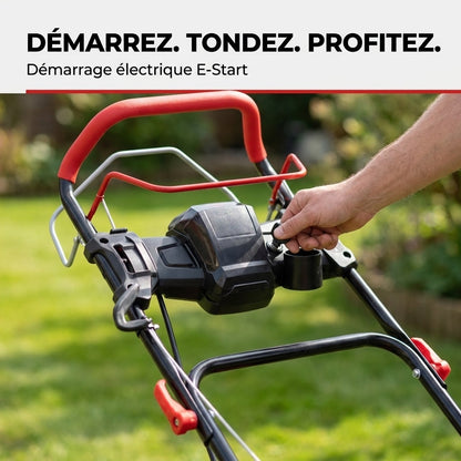 Tondeuse à Gazon Thermique Autotractée REVO Terrain 51 – 196 cm³, 51 cm, Démarrage Électrique, Hauteur de Coupe 25–75 mm, Bac 60 L, Jusqu’à 1 500 m²