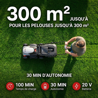 Tondeuse à Gazon sans Fil REVO Garden 300 – 20 V – 33 cm – Batterie 5,0 Ah – 5 Hauteurs de Coupe – Bac 35 L – Jusqu’à 300 m²