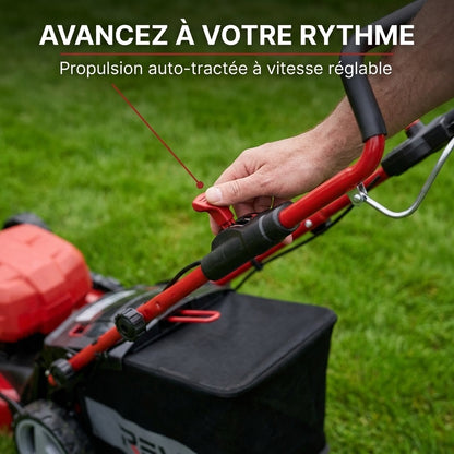 Tondeuse à Gazon sans Fil Auto-tractée REVO Force 700 – 36 V – Coupe 47 cm – 4 Batteries 4,0 Ah – Bac 75 L – Jusqu’à 700 m²