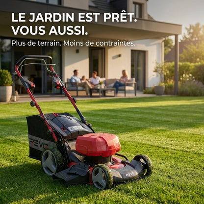 Tondeuse à Gazon sans Fil Auto-tractée REVO Force 700 – 36 V – Coupe 47 cm – 4 Batteries 4,0 Ah – Bac 75 L – Jusqu’à 700 m²