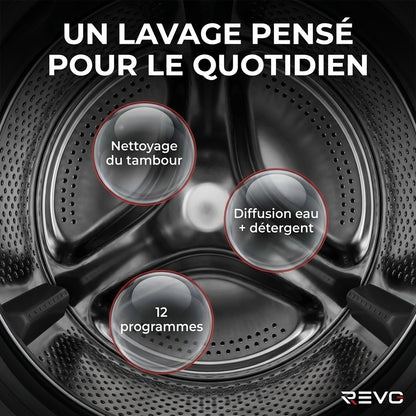 Lave-Linge REVO Pure 7 – Machine à Laver 7 kg – Classe A – 1 200 tr/min – 12 Programmes – Vapeur