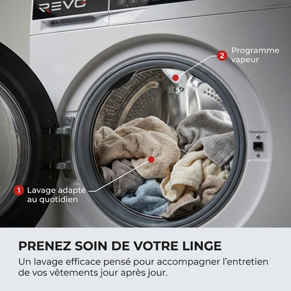 Lave-Linge REVO Pure 7 – Machine à Laver 7 kg – Classe A – 1 200 tr/min – 12 Programmes – Vapeur