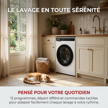 Lave-Linge REVO Pure 7 – Machine à Laver 7 kg – Classe A – 1 200 tr/min – 12 Programmes – Vapeur