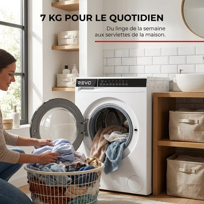 Lave-Linge REVO Pure 7 – Machine à Laver 7 kg – Classe A – 1 200 tr/min – 12 Programmes – Vapeur