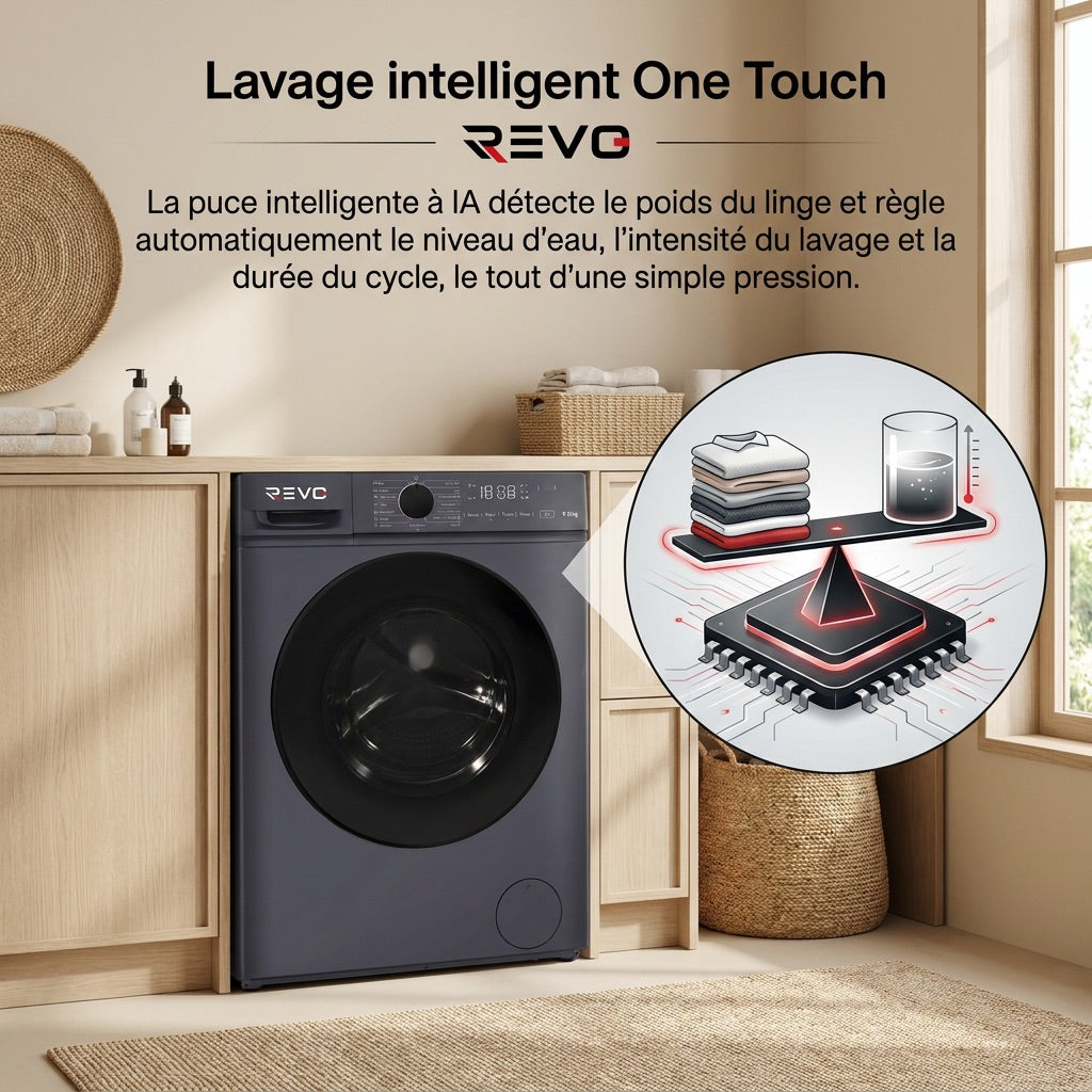Lave-Linge Hublot REVO Nova 7 – Machine à Laver 7 kg – Classe A – 1200 tr/min – 15 Programmes & Vapeur.
