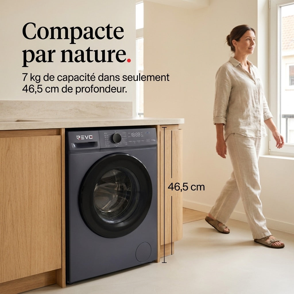 Lave-Linge Hublot REVO Nova 7 – Machine à Laver 7 kg – Classe A – 1200 tr/min – 15 Programmes & Vapeur.