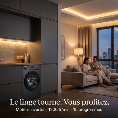 Lave-Linge Hublot REVO Nova 7 – Machine à Laver 7 kg – Classe A – 1200 tr/min – 15 Programmes & Vapeur.