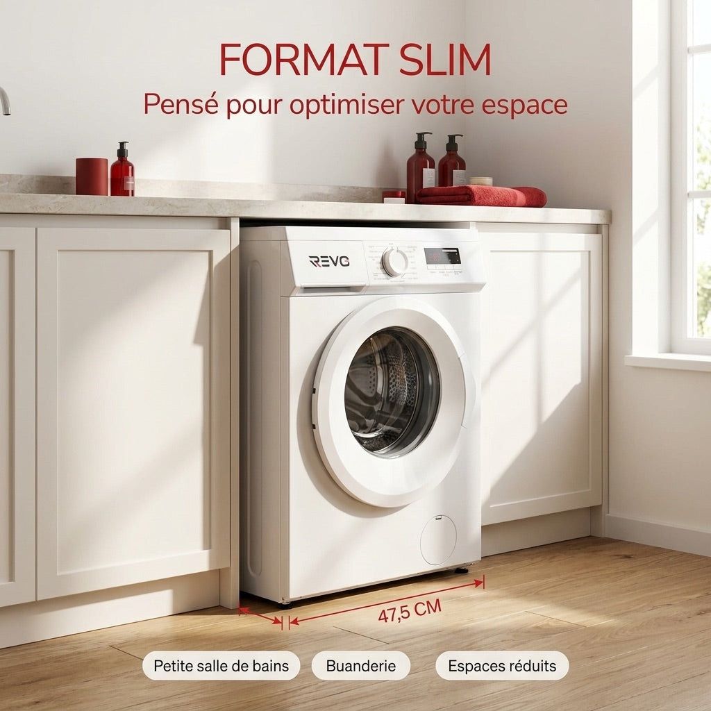 Lave-Linge Hublot REVO Élégance 8 – Machine à Laver 8 kg – Classe A – 1400 tr/min – 15 Programmes, Vapeur & Format Slim
