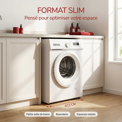 Lave-Linge Hublot REVO Élégance 8 – Machine à Laver 8 kg – Classe A – 1400 tr/min – 15 Programmes, Vapeur & Format Slim