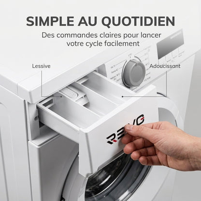 Lave-Linge Hublot REVO Élégance 8 – Machine à Laver 8 kg – Classe A – 1400 tr/min – 15 Programmes, Vapeur & Format Slim
