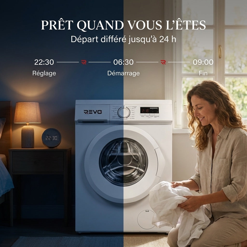 Lave-Linge Hublot REVO Élégance 8 – Machine à Laver 8 kg – Classe A – 1400 tr/min – 15 Programmes, Vapeur & Format Slim