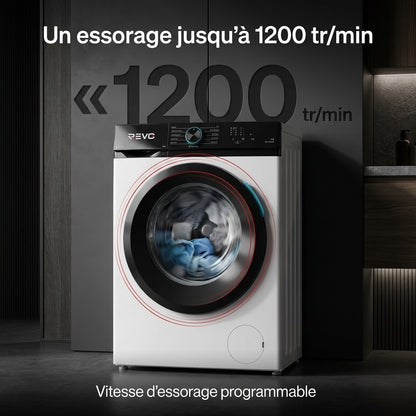 Lave-Linge Hublot REVO Pureva 8 – Machine à Laver 8 kg – Classe A – 1200 tr/min – 11 Programmes – Vapeur & Moteur Inverter