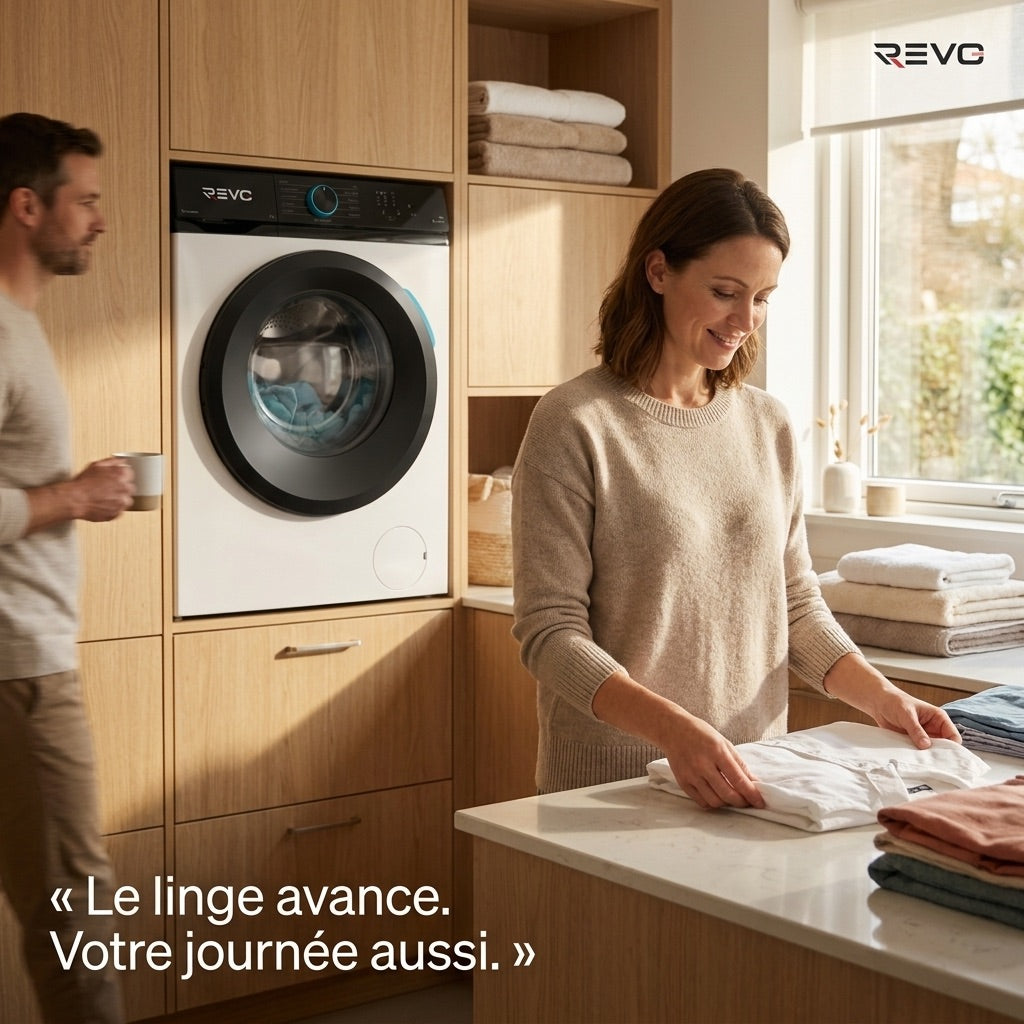 Lave-Linge Hublot REVO Pureva 8 – Machine à Laver 8 kg – Classe A – 1200 tr/min – 11 Programmes – Vapeur & Moteur Inverter