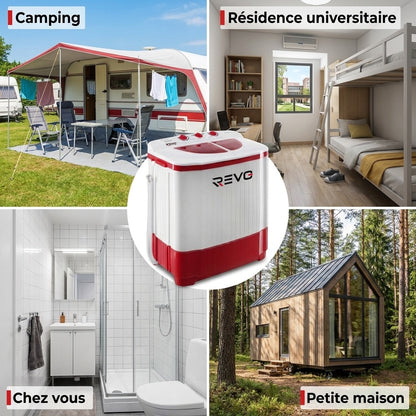 Mini Lave-Linge REVO Nomad 4.5 – Machine à Laver Portable 4,5 kg – Essorage 3,5 kg – 2 Compartiments – 1320 tr/min