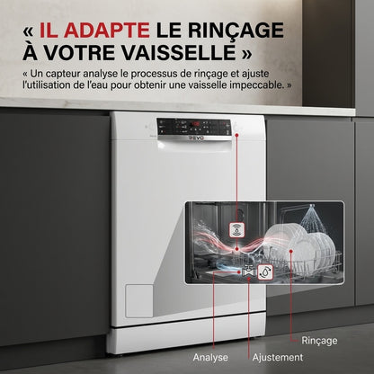 Lave-Vaisselle REVO Clario – 60 cm – 6 Programmes – Séchage Extra – 48 dB – Panier Réglable 3 Niveaux