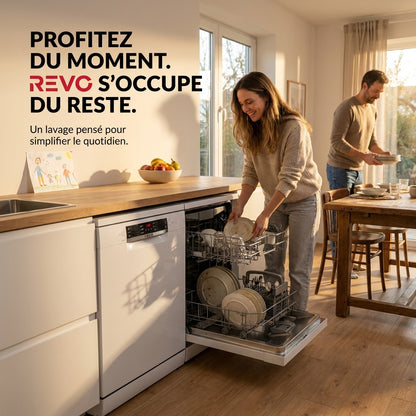 Lave-Vaisselle REVO Clario – 60 cm – 6 Programmes – Séchage Extra – 48 dB – Panier Réglable 3 Niveaux