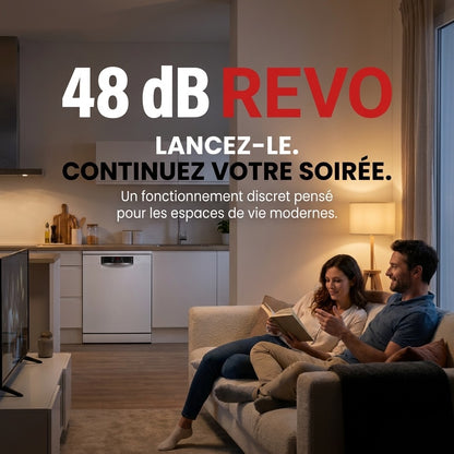 Lave-Vaisselle REVO Clario – 60 cm – 6 Programmes – Séchage Extra – 48 dB – Panier Réglable 3 Niveaux