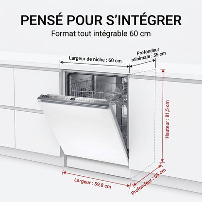 Lave-Vaisselle Tout Intégrable REVO Integra 60 – 60 cm – 6 Programmes – 3 Options – 48 dB – Panier Réglable 3 Hauteurs