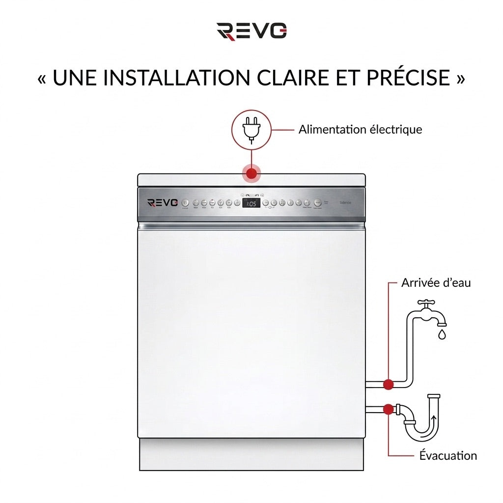 Lave-Vaisselle Tout Intégrable REVO Integra 60 – 60 cm – 6 Programmes – 3 Options – 48 dB – Panier Réglable 3 Hauteurs
