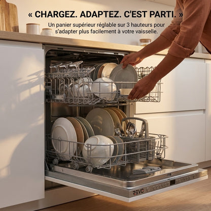 Lave-Vaisselle Tout Intégrable REVO Integra 60 – 60 cm – 6 Programmes – 3 Options – 48 dB – Panier Réglable 3 Hauteurs
